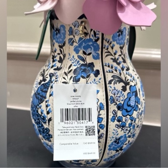 ♠️kate spade Perfect Plume Peacock Floral Printed 3D Vase Crossbody Bag, Blue - Picture 15 of 16